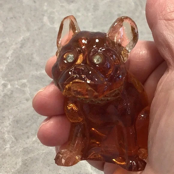 Vtg Westmoreland 2.5” Glass Bulldog Figurine Rhinestone Eyes - Picture 5 of 6